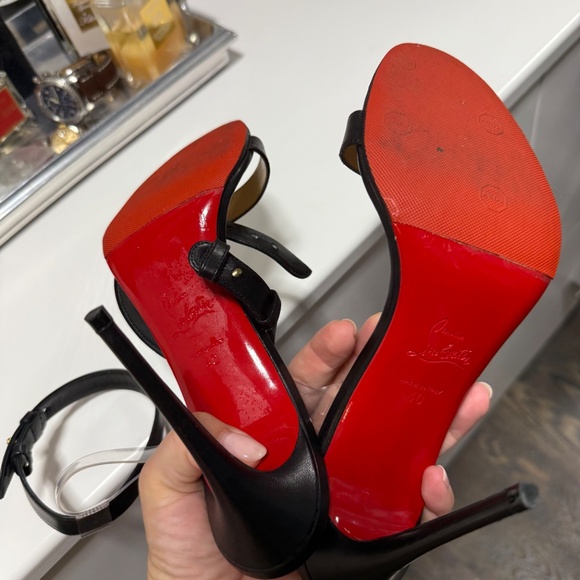 CHRISTIAN LOUBOUTIN BLACK LEATHER AND PVC HEELS - SIZE 40 - Picture 7 of 7